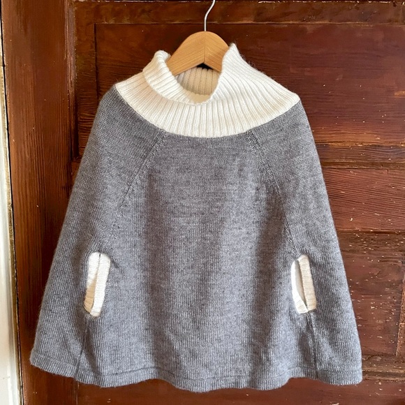 Rose & Bleu Other - 8 Brazilian Alpaca Knit Grey Sweater Cape Poncho, Ivory Cowl Neck, Fleece-Lined